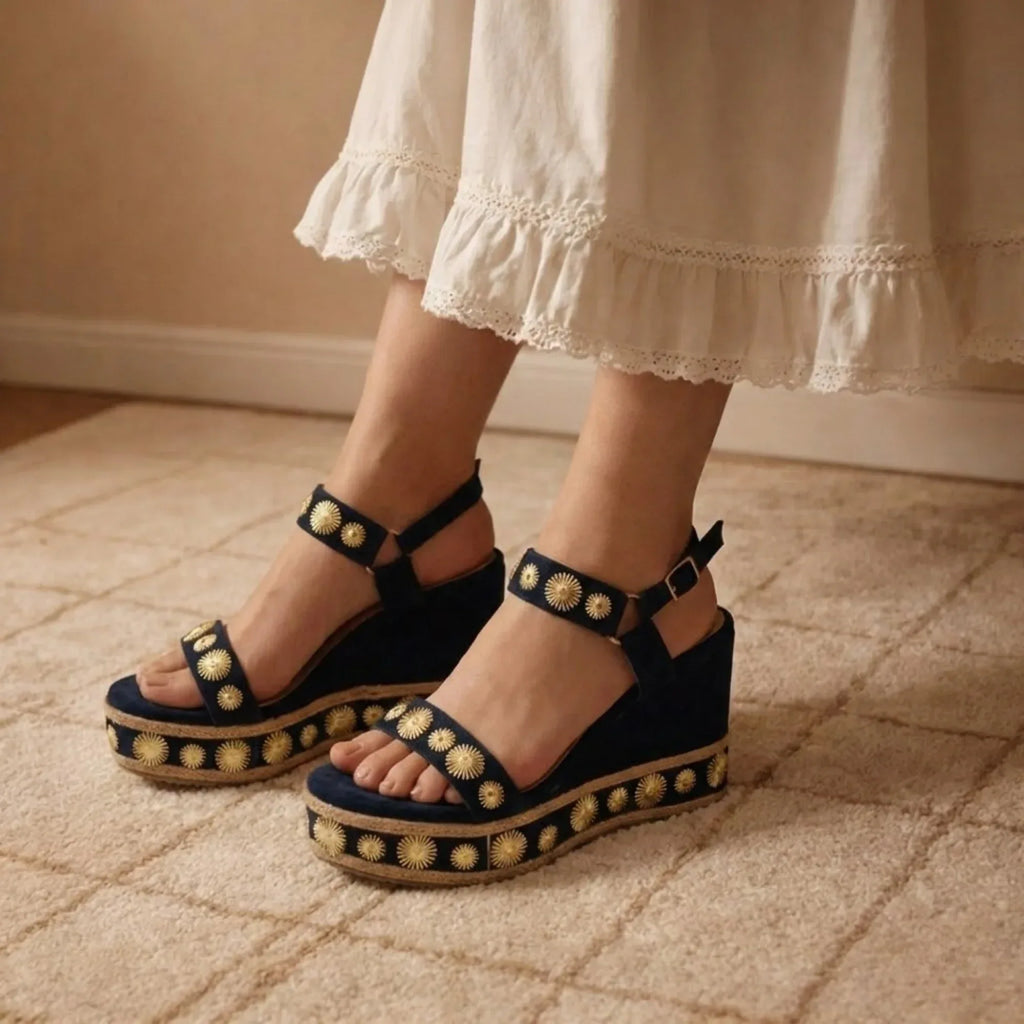 The Jasmine Navy Hand Embellished Luxury Wedge Shoe