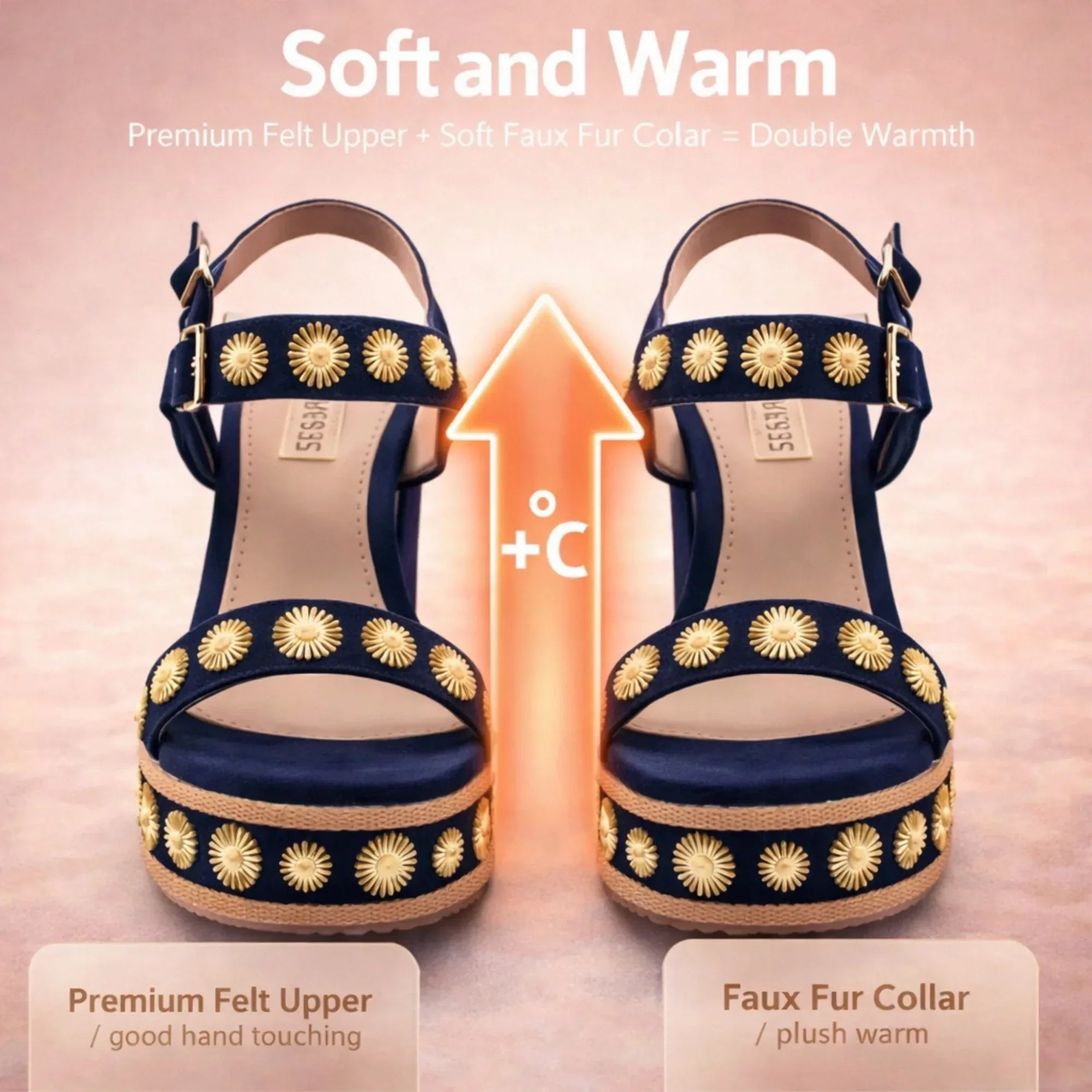 The Jasmine Navy Hand Embellished Luxury Wedge Shoe