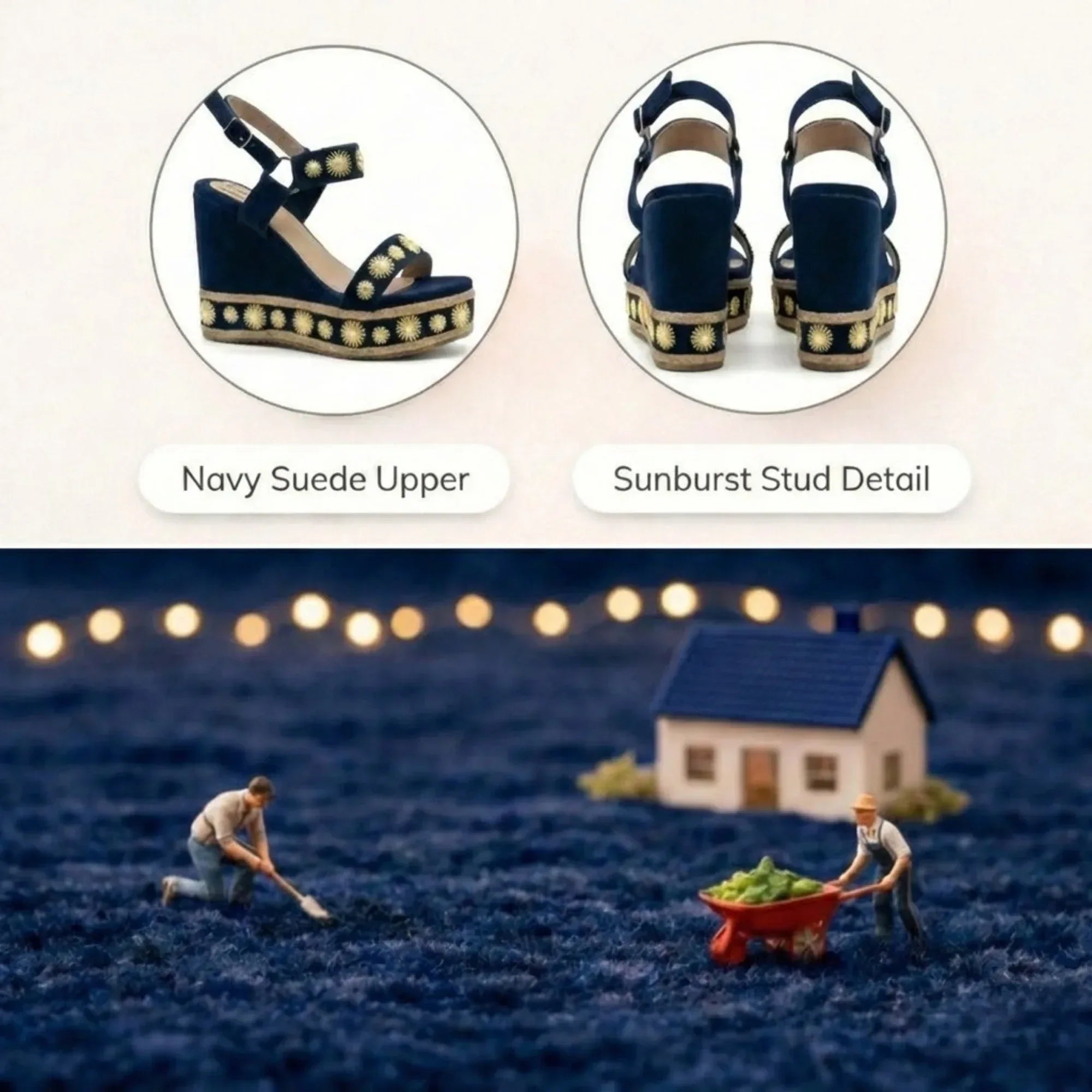 The Jasmine Navy Hand Embellished Luxury Wedge Shoe