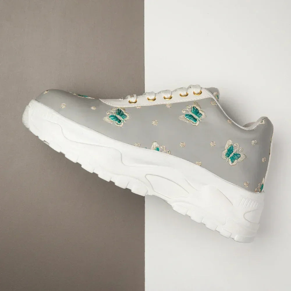 The Moonveil Butterfly Sea Grey Embellished Casual Sneaker