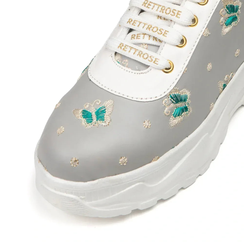 The Moonveil Butterfly Sea Grey Embellished Casual Sneaker