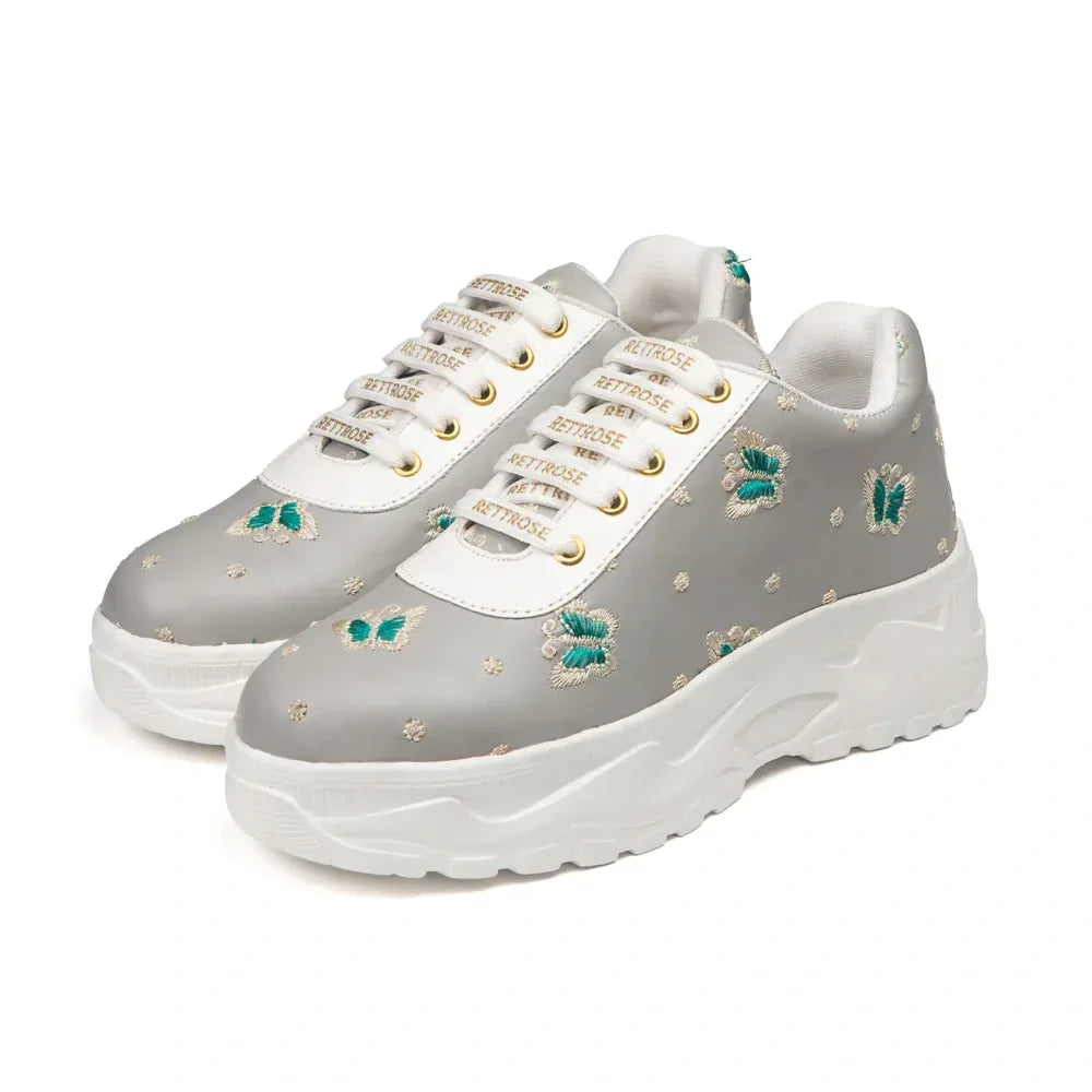 The Moonveil Butterfly Sea Grey Embellished Casual Sneaker