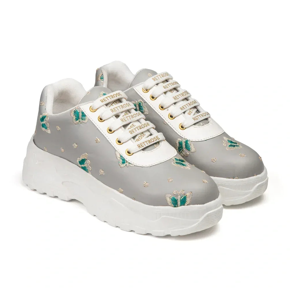 The Moonveil Butterfly Sea Grey Embellished Casual Sneaker