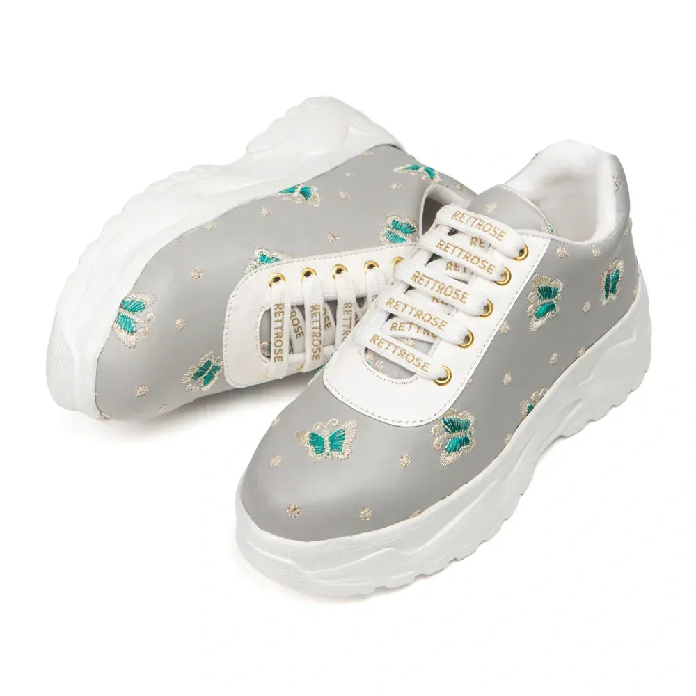 The Moonveil Butterfly Sea Grey Embellished Casual Sneaker