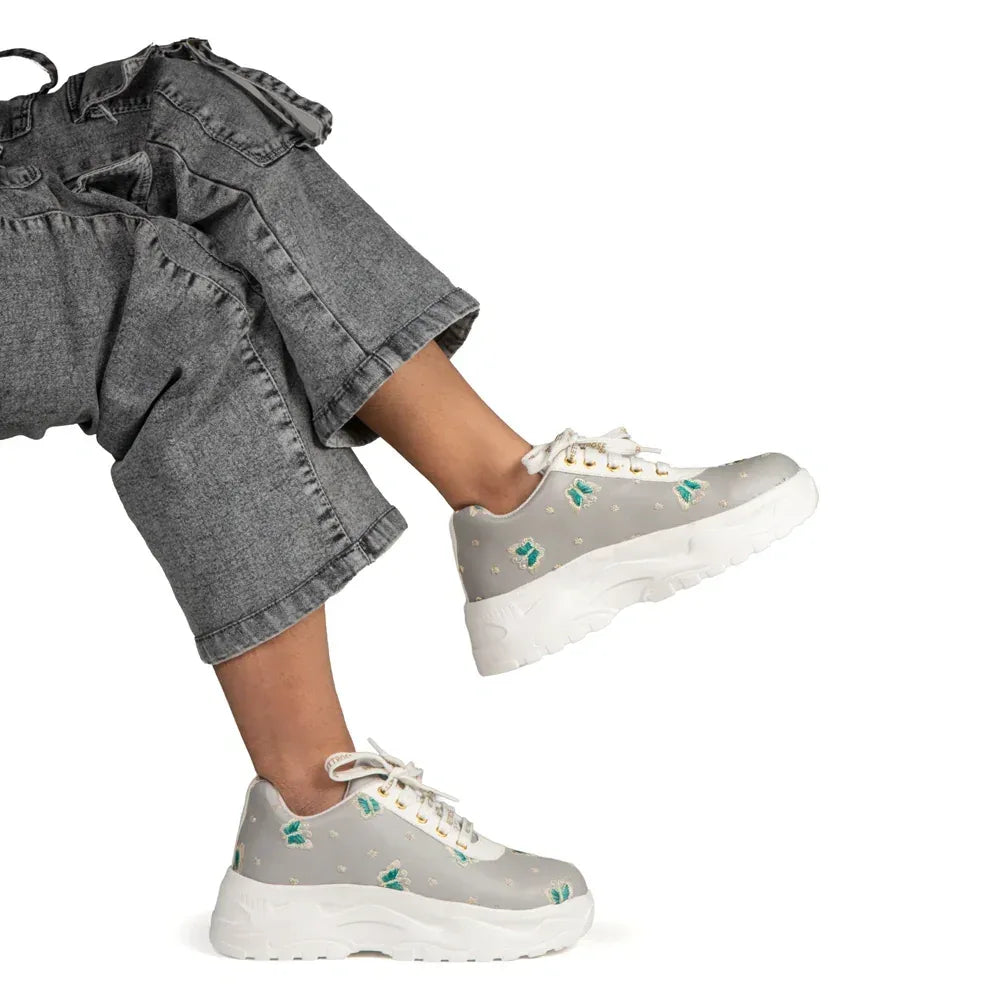 The Moonveil Butterfly Sea Grey Embellished Casual Sneaker