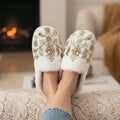The Annie Cream Luxury Fluffy Embellished Slippers