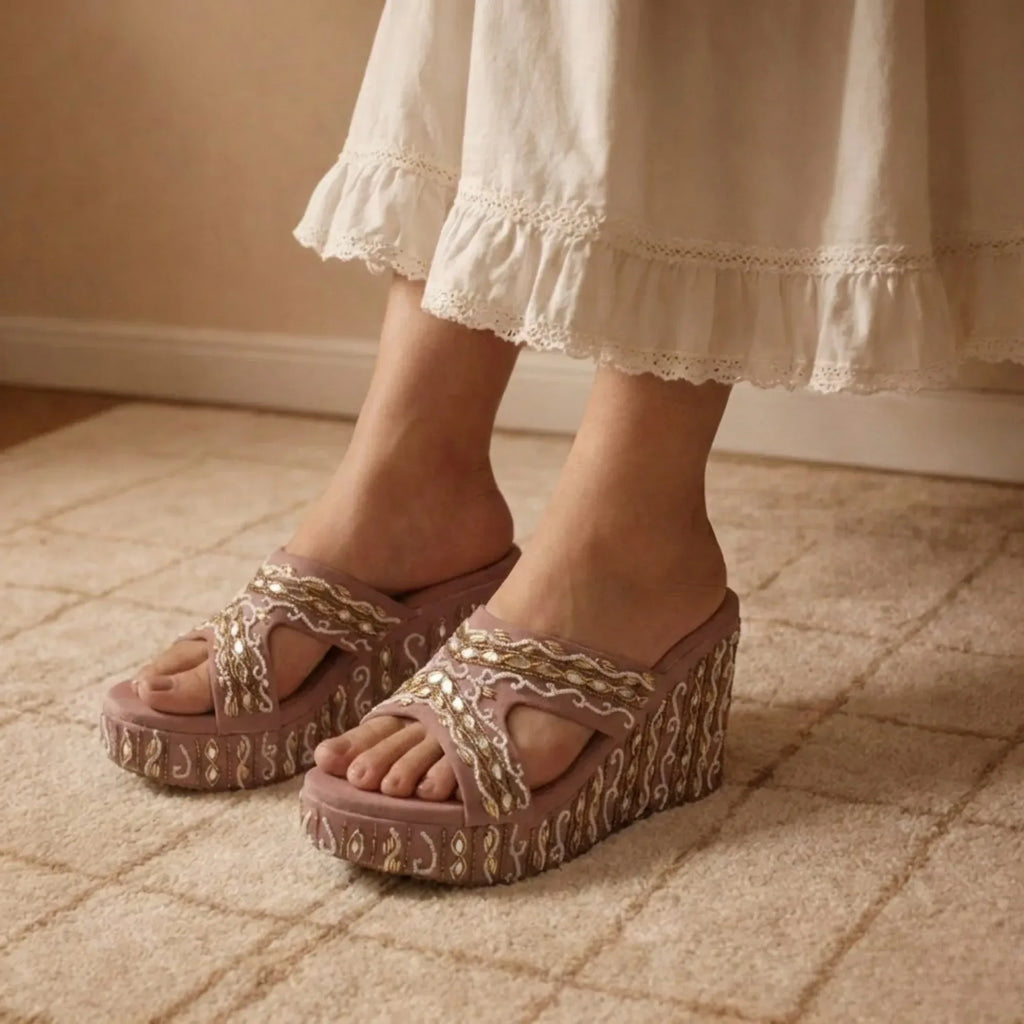 The Ruth Nude Hand Embellished Luxury Wedge Shoe