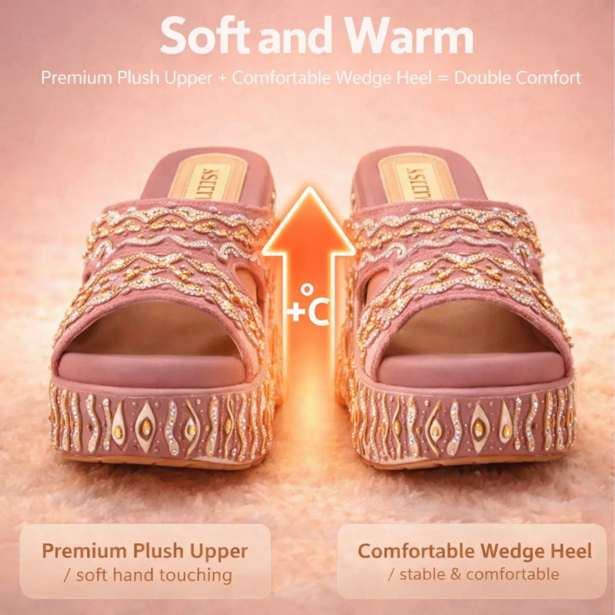 The Ruth Nude Hand Embellished Luxury Wedge Shoe