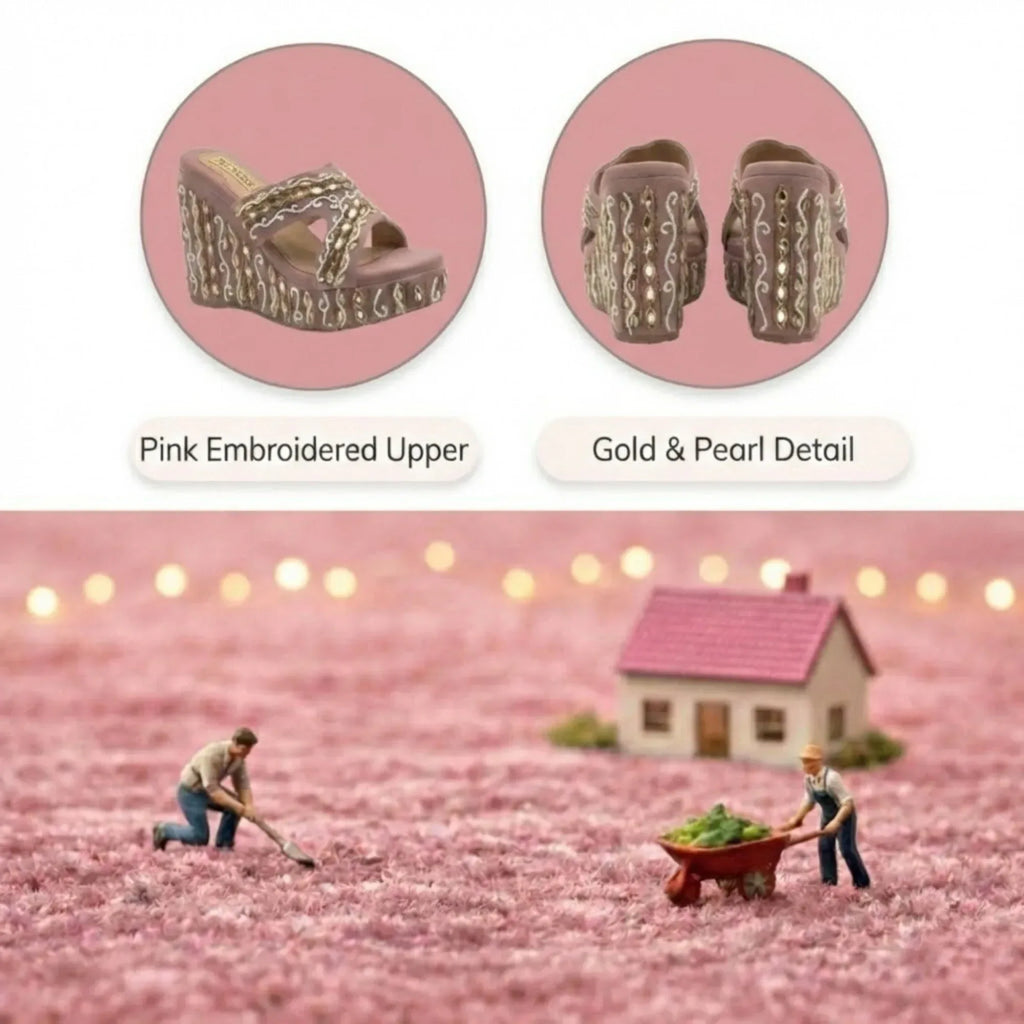 The Ruth Nude Hand Embellished Luxury Wedge Shoe