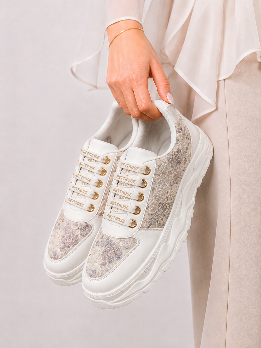 The Florence Glow White Grey Luxury Embellished Casual Sneaker