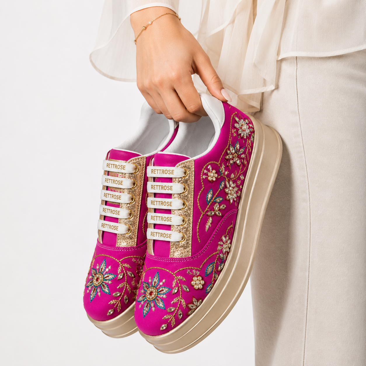 The Marcelline Luxury Magenta Floral Embellished Trainer