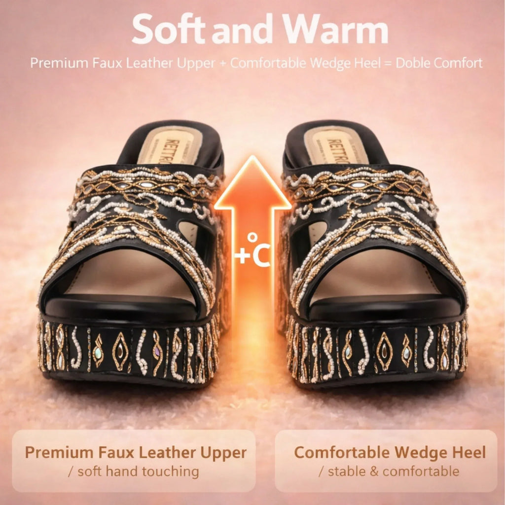 The Ruth Black Hand Embellished Luxury Wedge Shoe