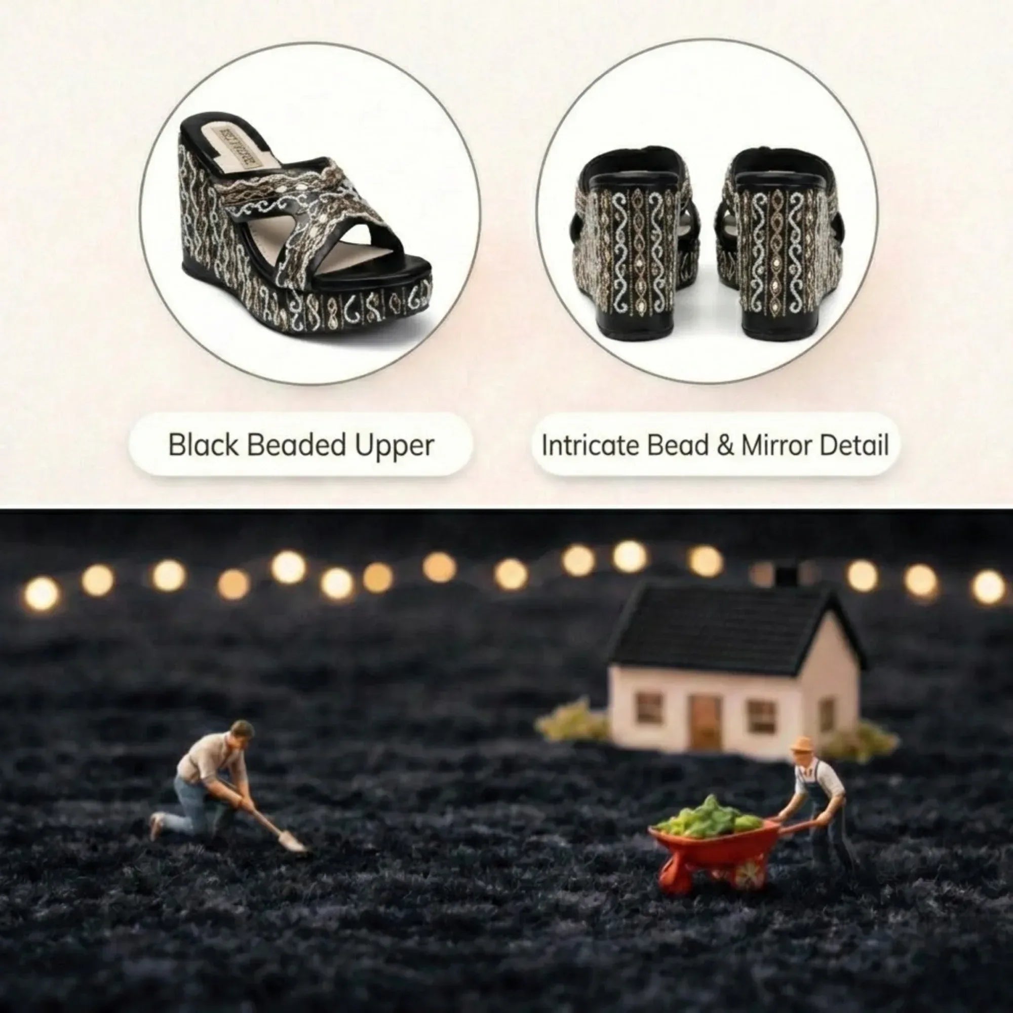 The Ruth Black Hand Embellished Luxury Wedge Shoe