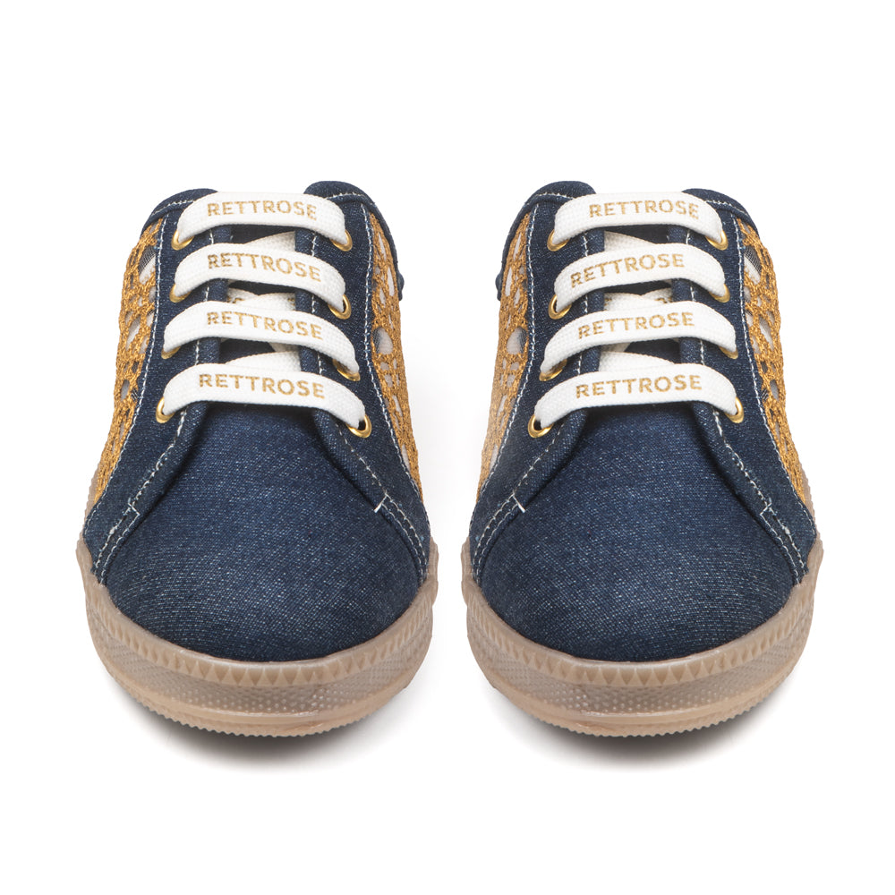 The Gilded Mesh Denim Luxury Embellished Casual Sneakers