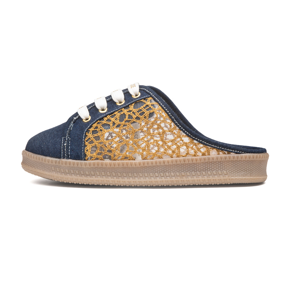 The Gilded Mesh Denim Luxury Embellished Slide Sneakers