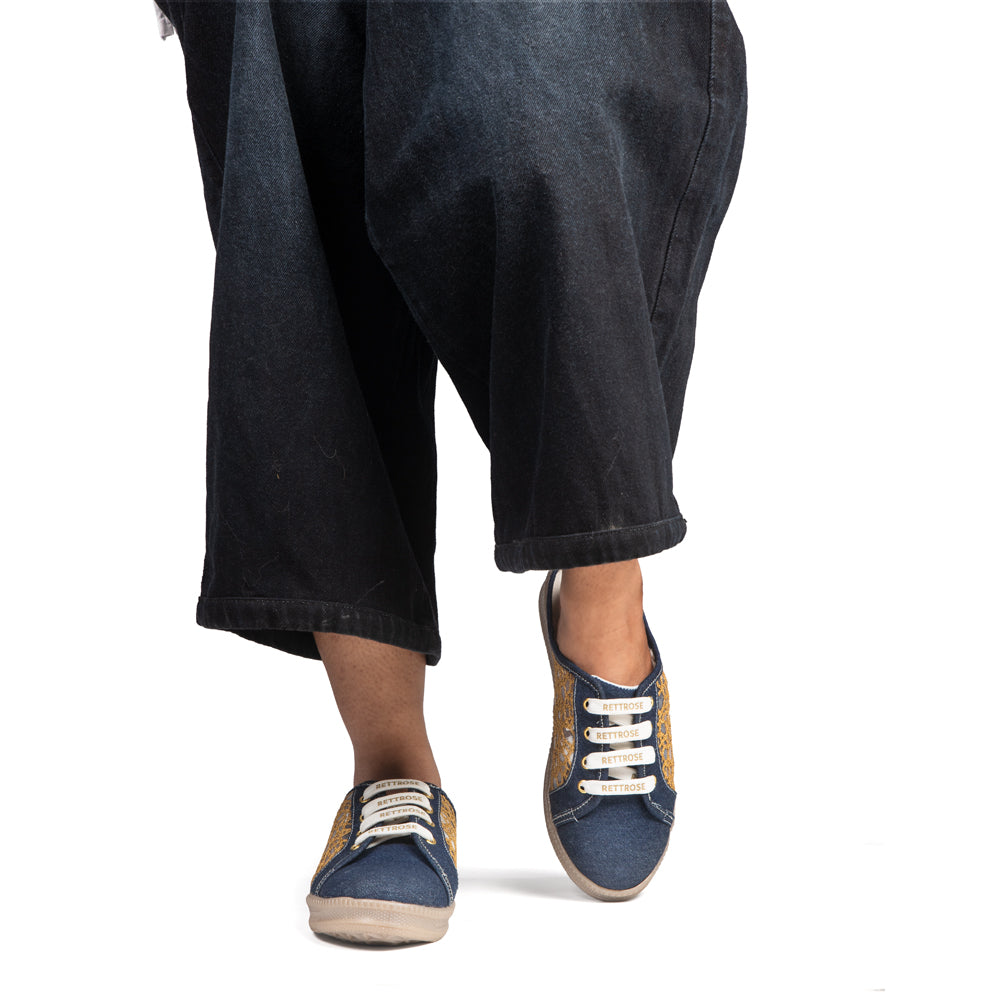 The Gilded Mesh Denim Luxury Embellished Slide Sneakers