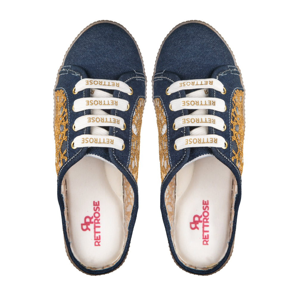 The Gilded Mesh Denim Luxury Embellished Casual Sneakers