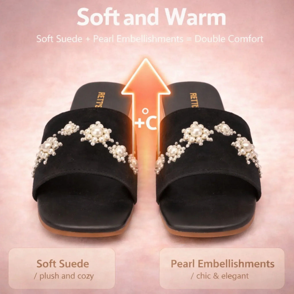 The Luna Grace Pearl Black Embellished Flats