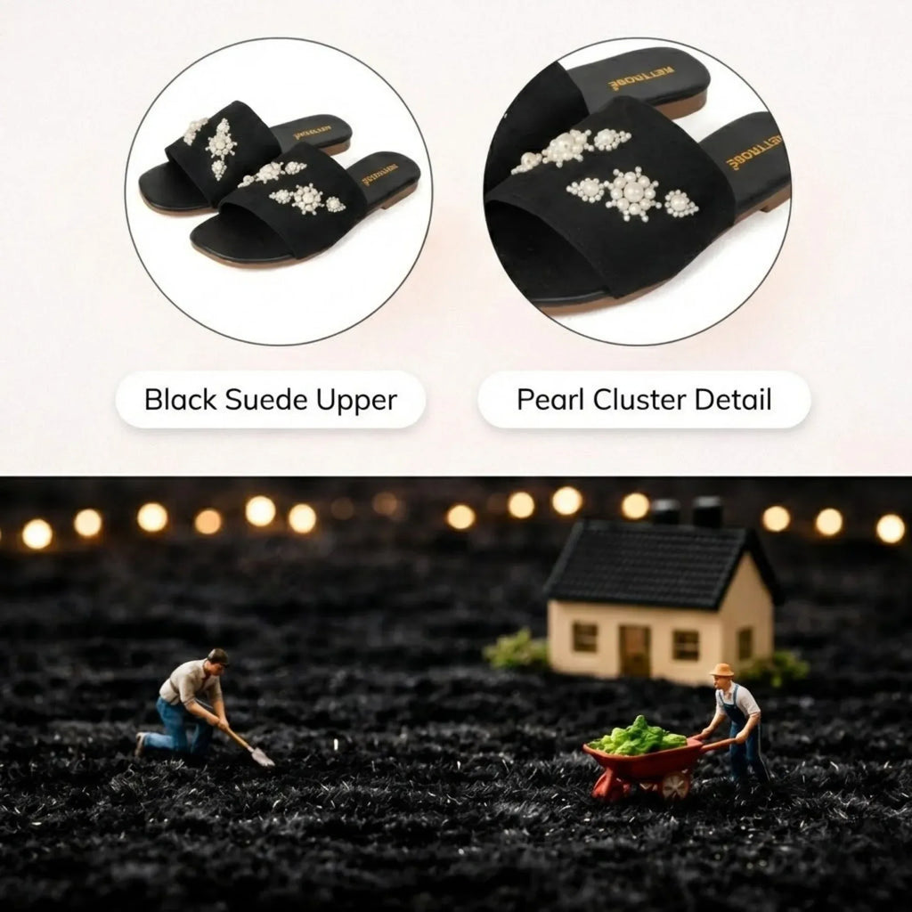 The Luna Grace Pearl Black Embellished Flats