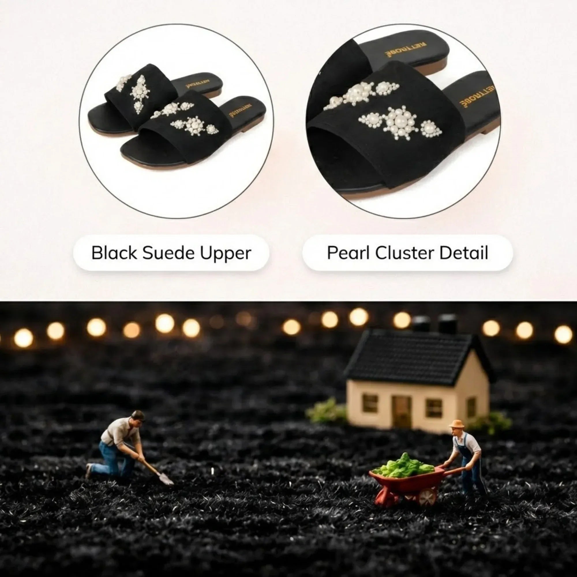 The Luna Grace Pearl Black Embellished Flats