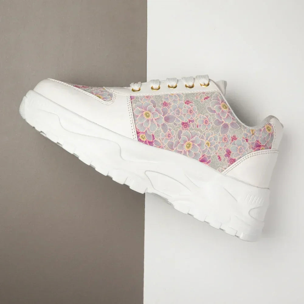 The Florence Glow White Pink Luxury Embellished Casual Sneaker