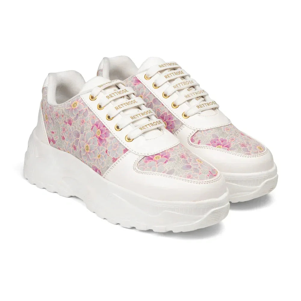 The Florence Glow White Pink Luxury Embellished Casual Sneaker