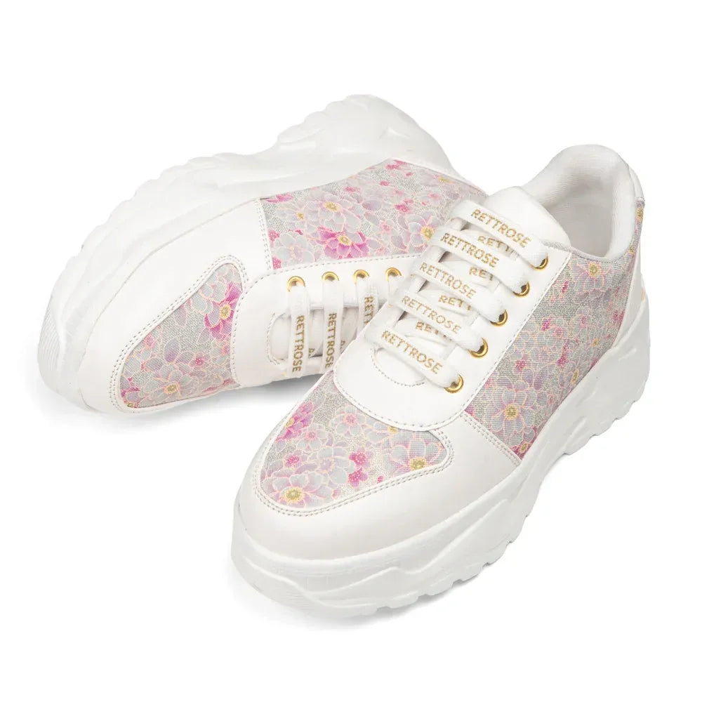 The Florence Glow White Pink Luxury Embellished Casual Sneaker
