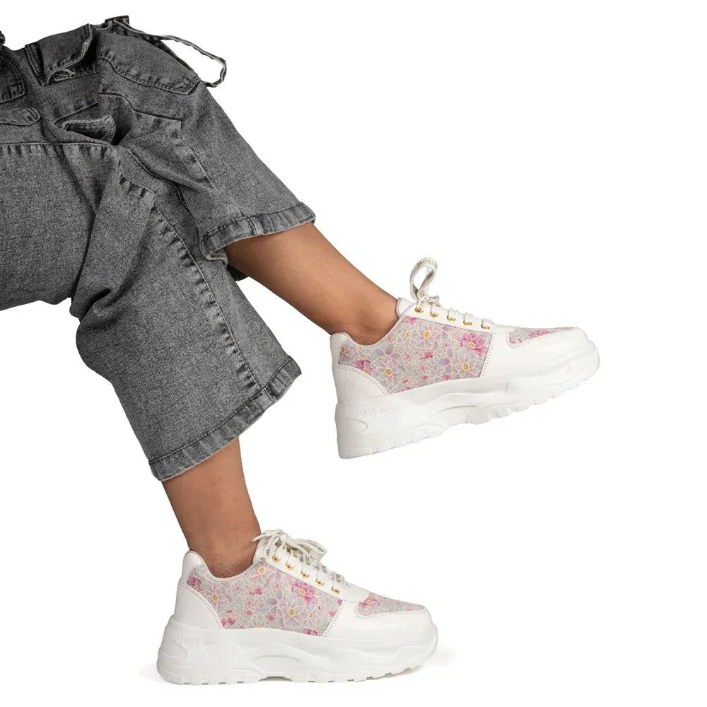 The Florence Glow White Pink Luxury Embellished Casual Sneaker