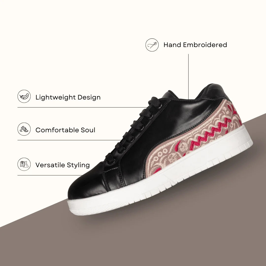 The Medallion Wave Black Red Luxury Embellished Casual Sneaker