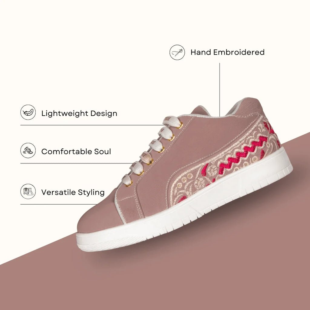The Medallion Wave Peach Red Luxury Embellished Casual Sneaker