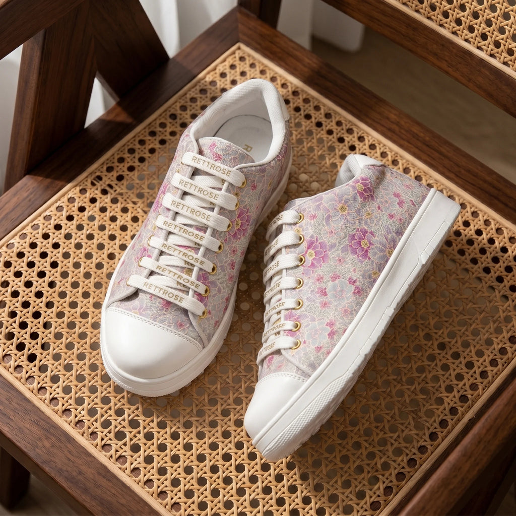 The Botanical Flora White Pink Luxury Embellished Casual Sneaker