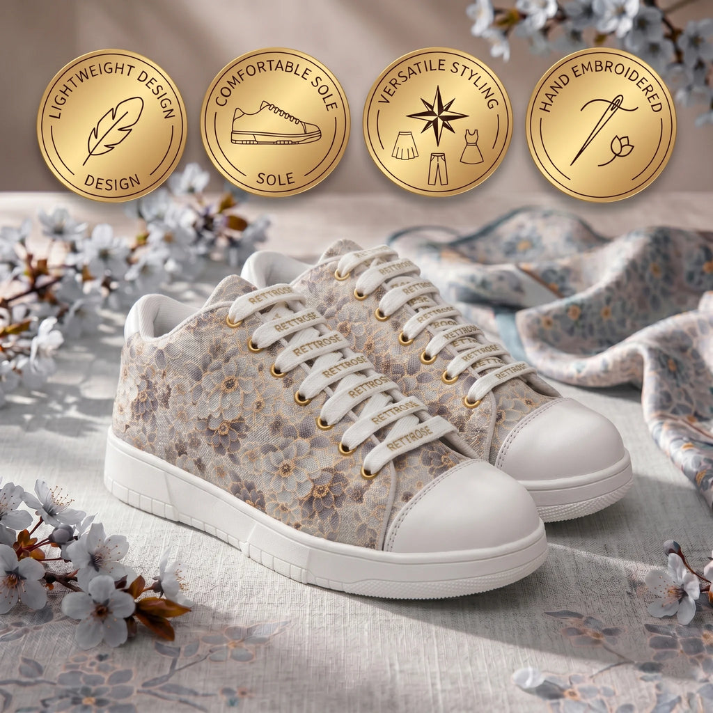 The Botanical Flora White Gray Luxury Embellished Casual Sneaker