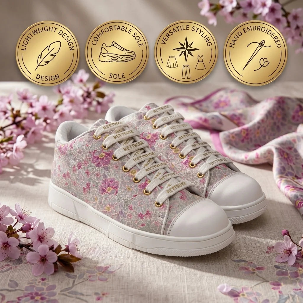 The Botanical Flora White Pink Luxury Embellished Casual Sneaker