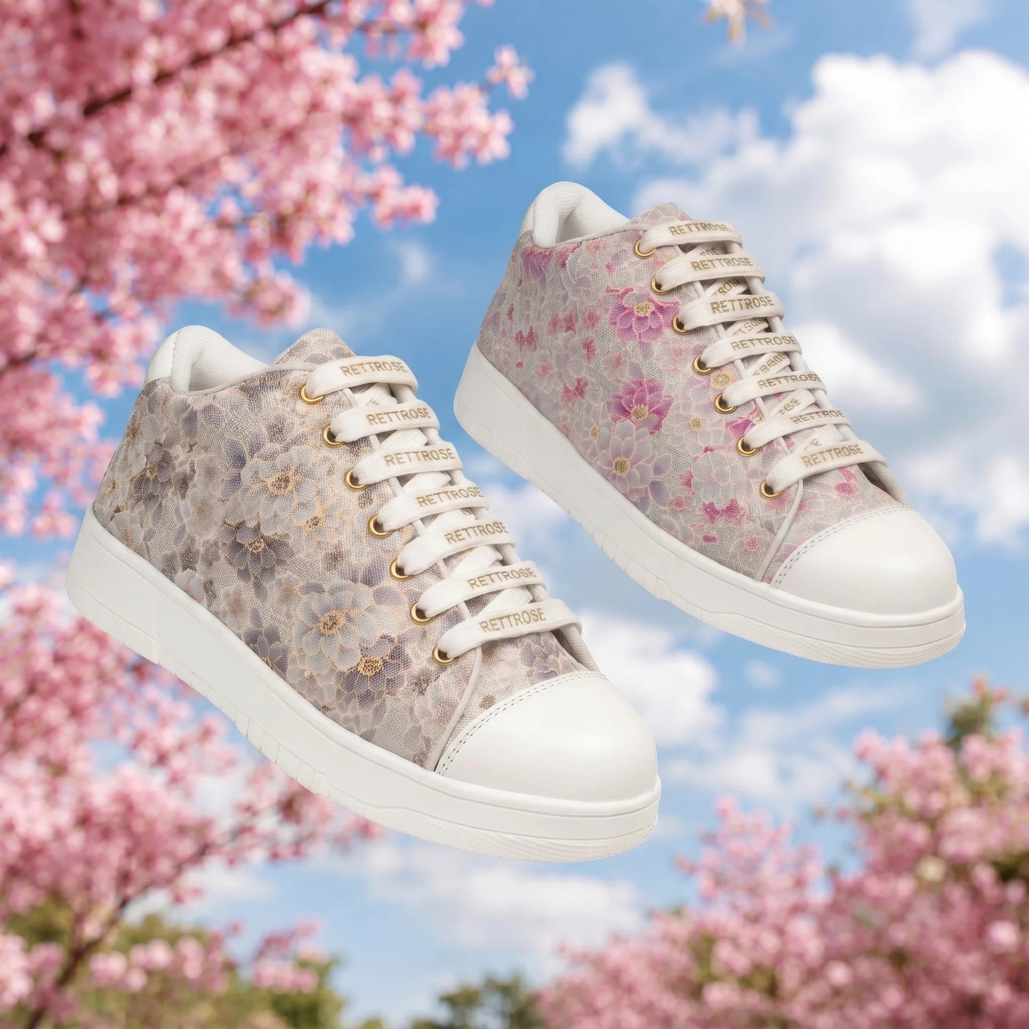 The Botanical Flora White Gray Luxury Embellished Casual Sneaker