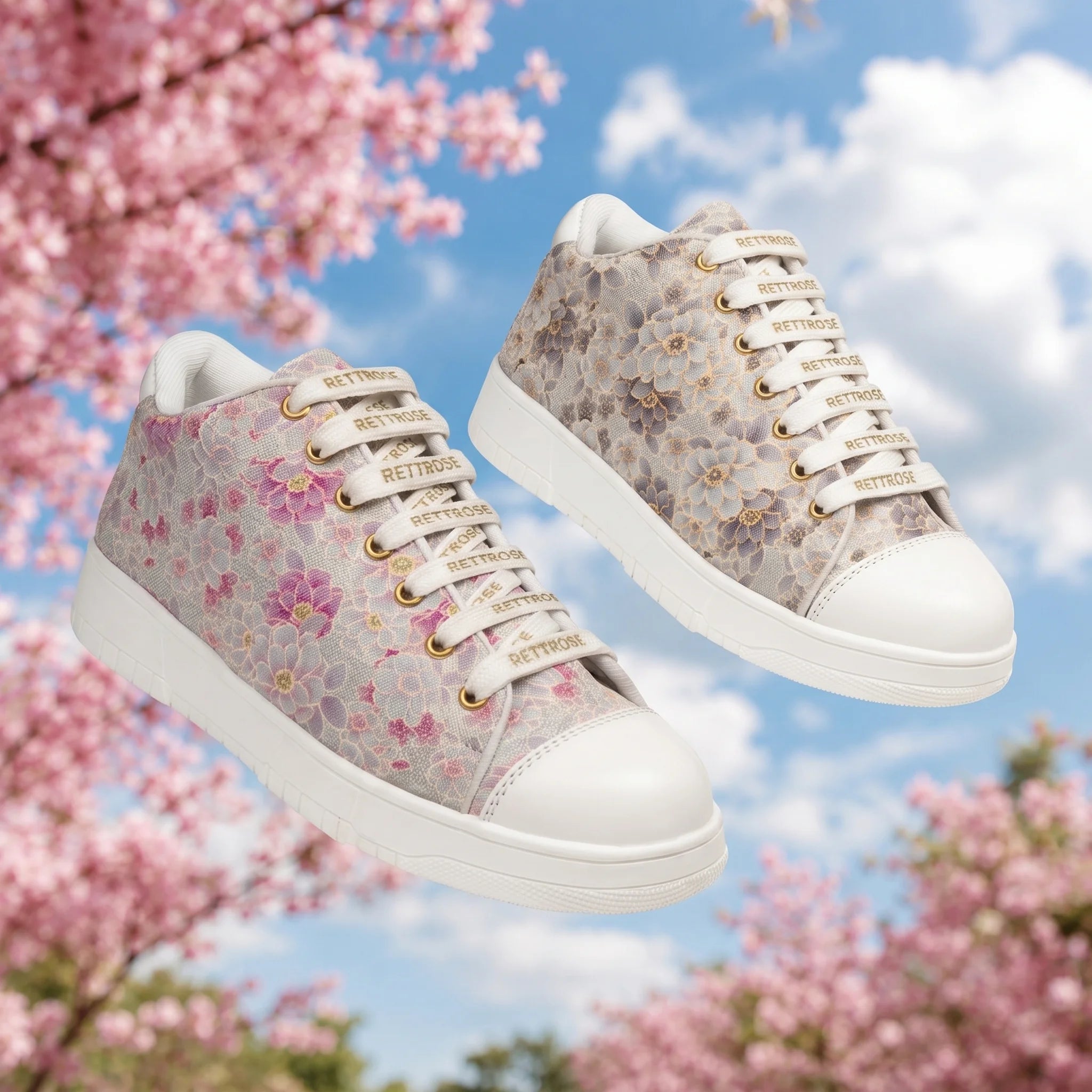 The Botanical Flora White Pink Luxury Embellished Casual Sneaker