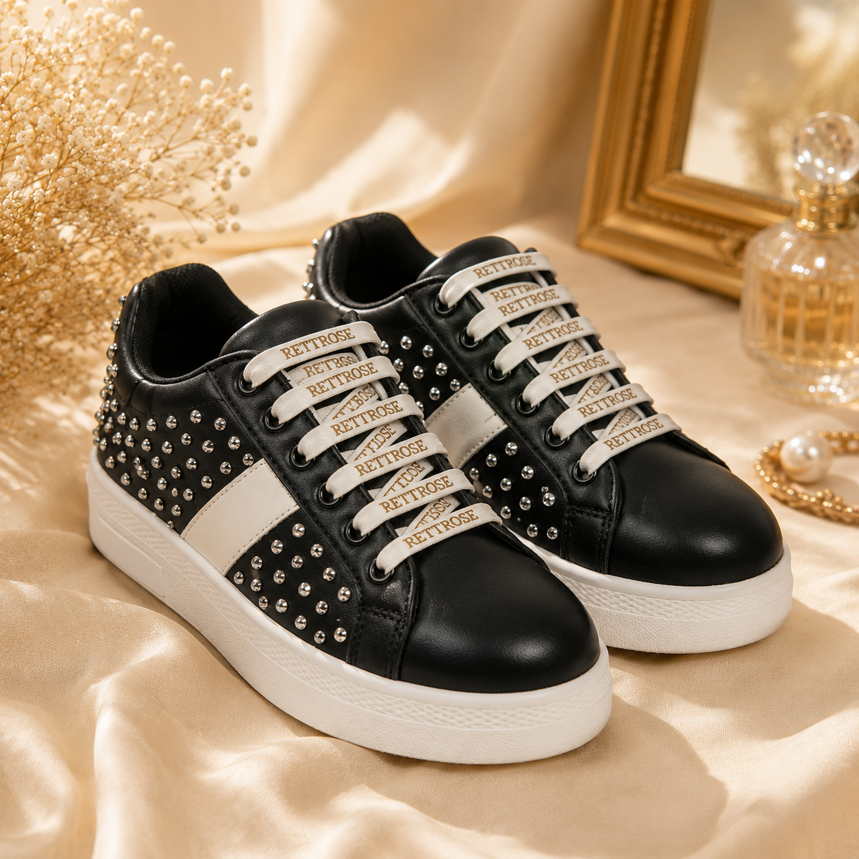 The Teri Black Luxury Embellished Trainer