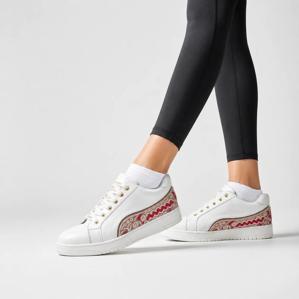 The Medallion Wave White Red Luxury Embellished Casual Sneaker