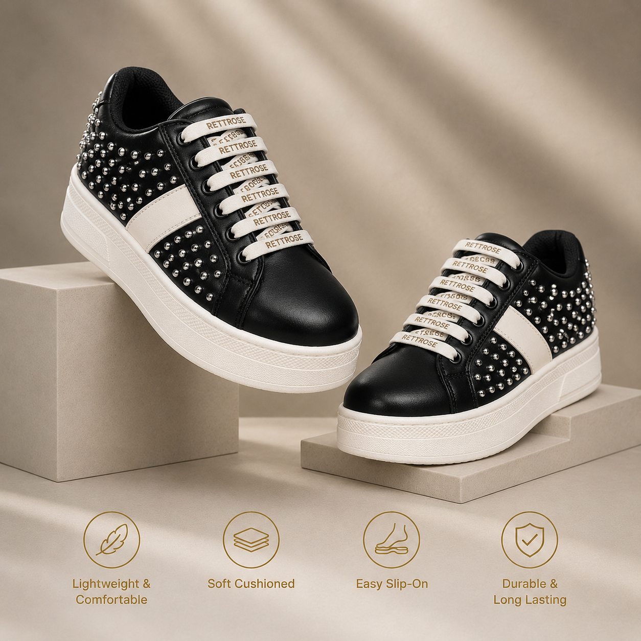 The Teri Black Luxury Embellished Trainer