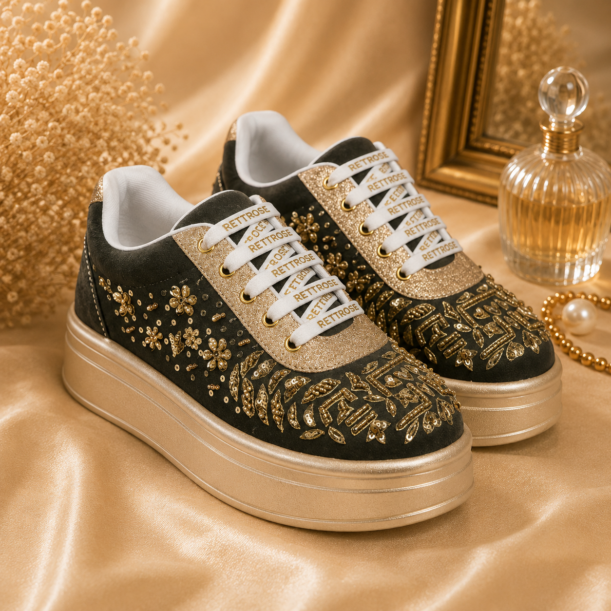 The Odette Luxury Golden Flora Embellished Trainer