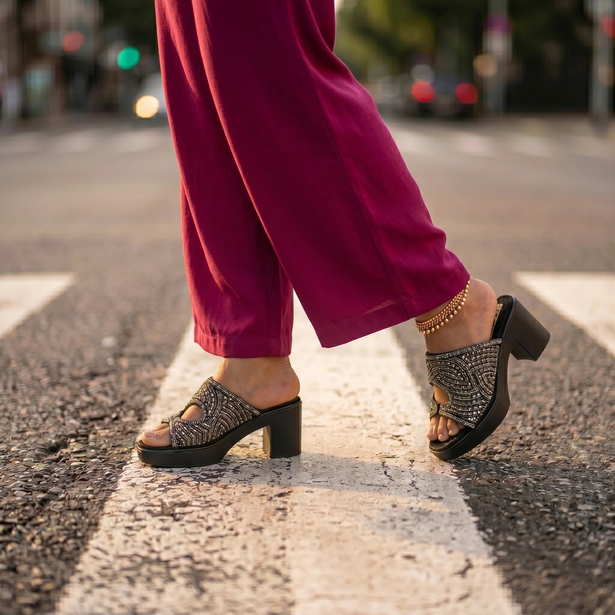 The Cosmic Radiant Noir Luxury Embellished Mules