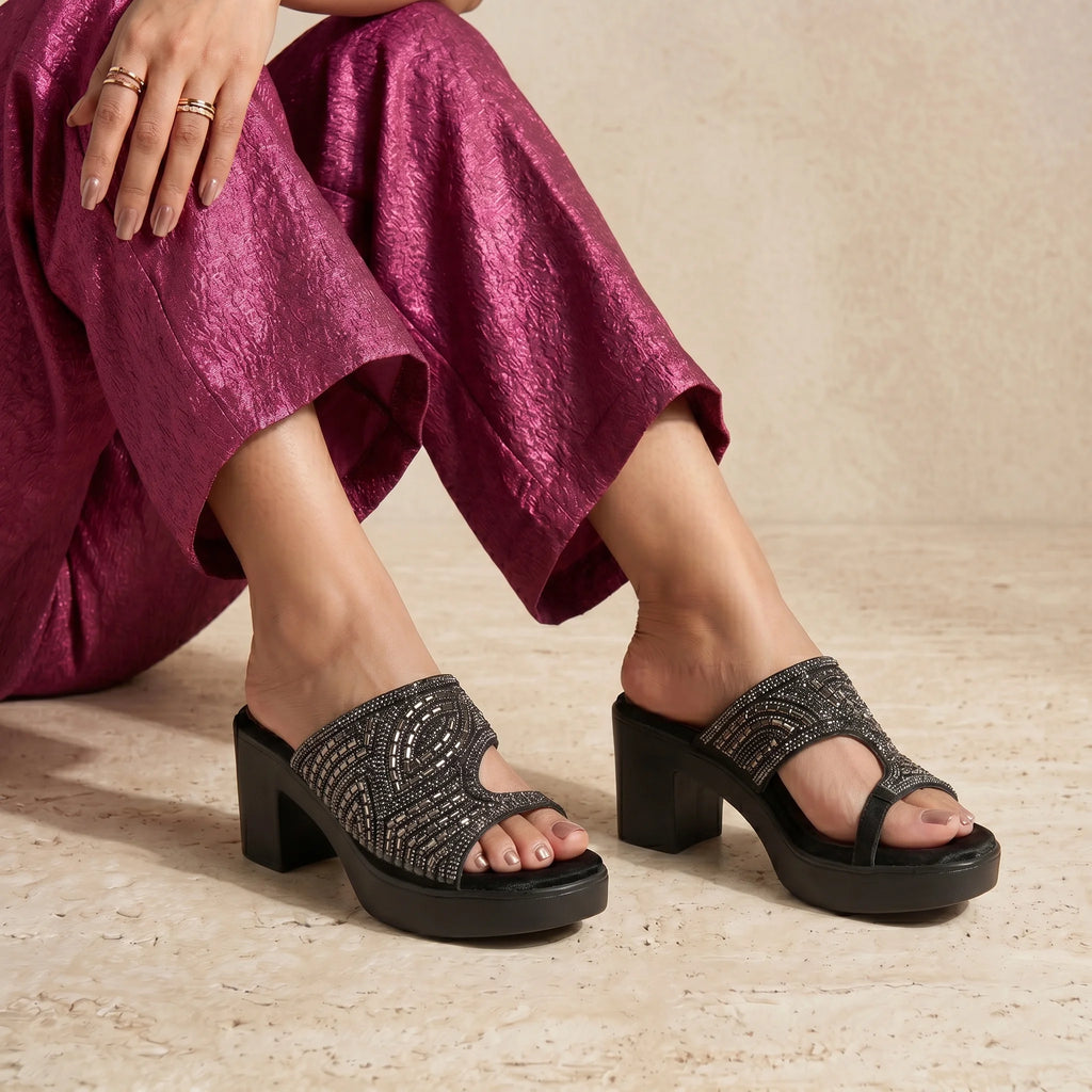 The Cosmic Radiant Noir Luxury Embellished Mules