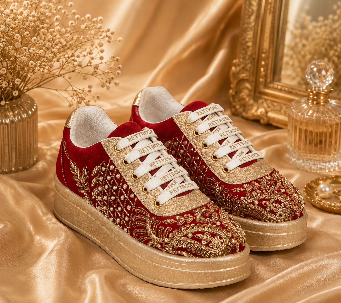 The Sorelle Luxury Crimson Crown Embellished Trainer