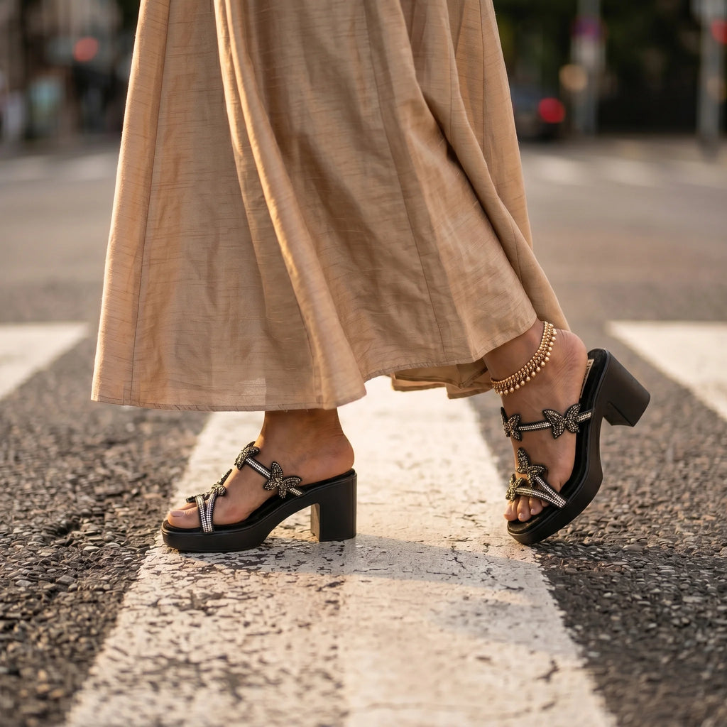 The Crystal Wing Noir Luxury Embellished Mules