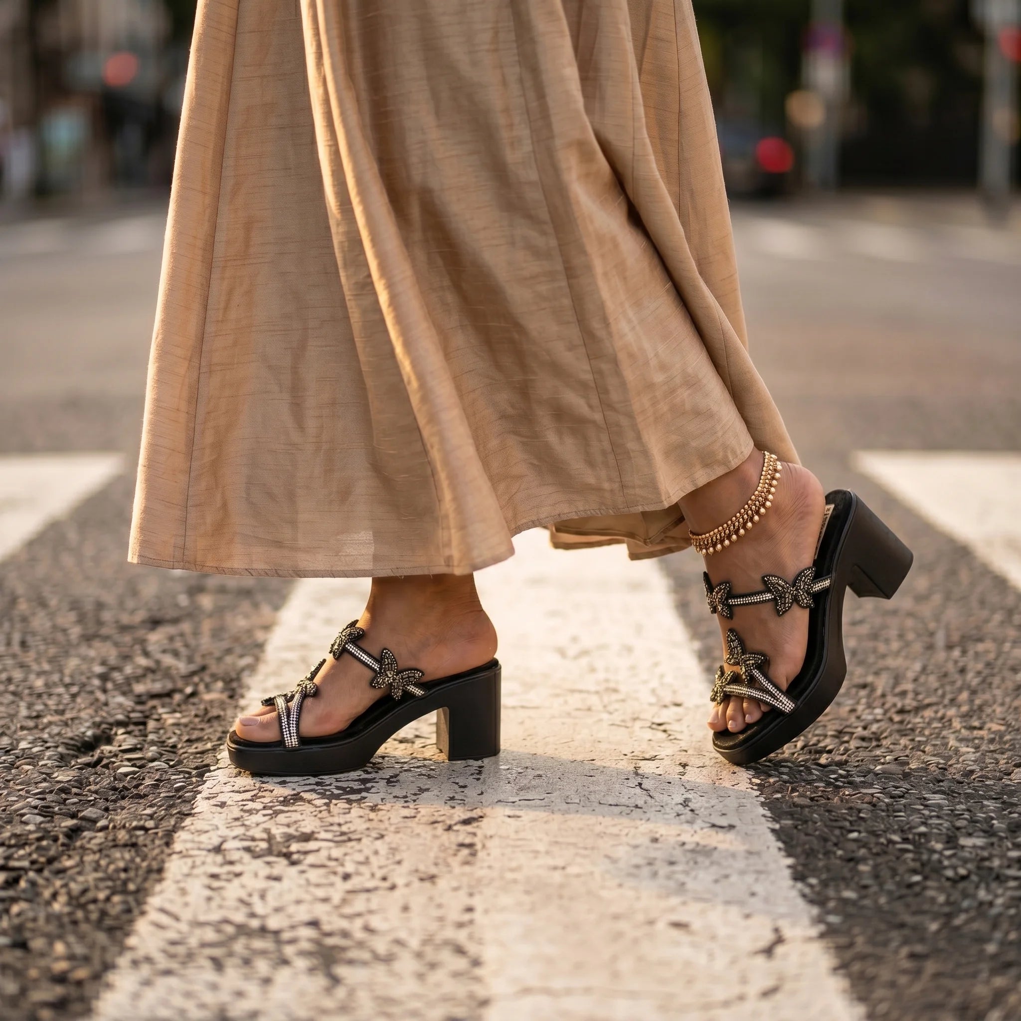 The Crystal Wing Noir Luxury Embellished Mules