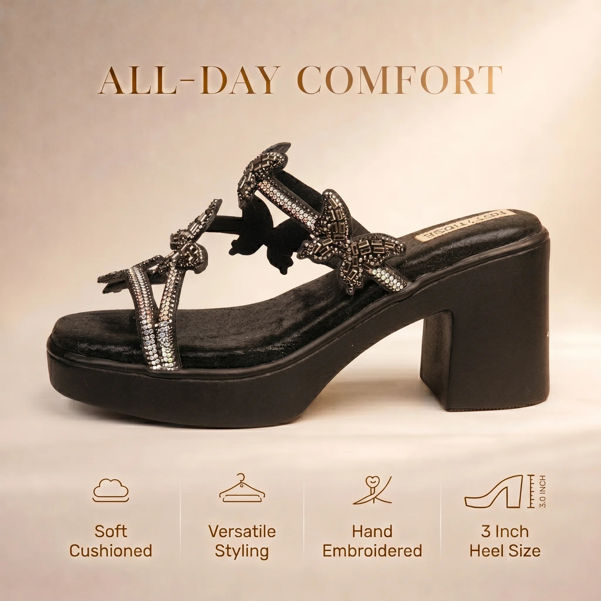 The Crystal Wing Noir Luxury Embellished Mules