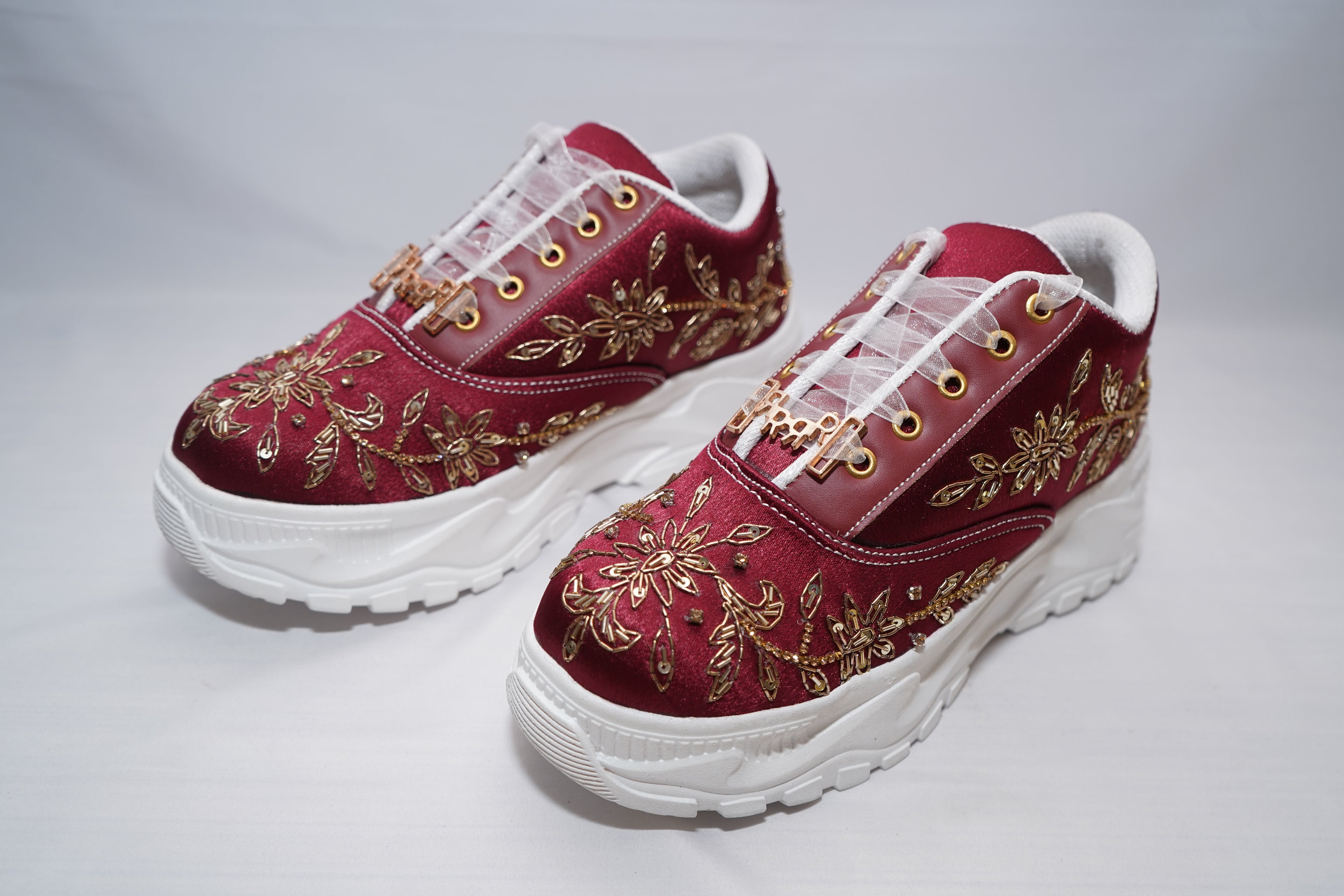 The Arabella Luxury Red Satin Embellished Trainer