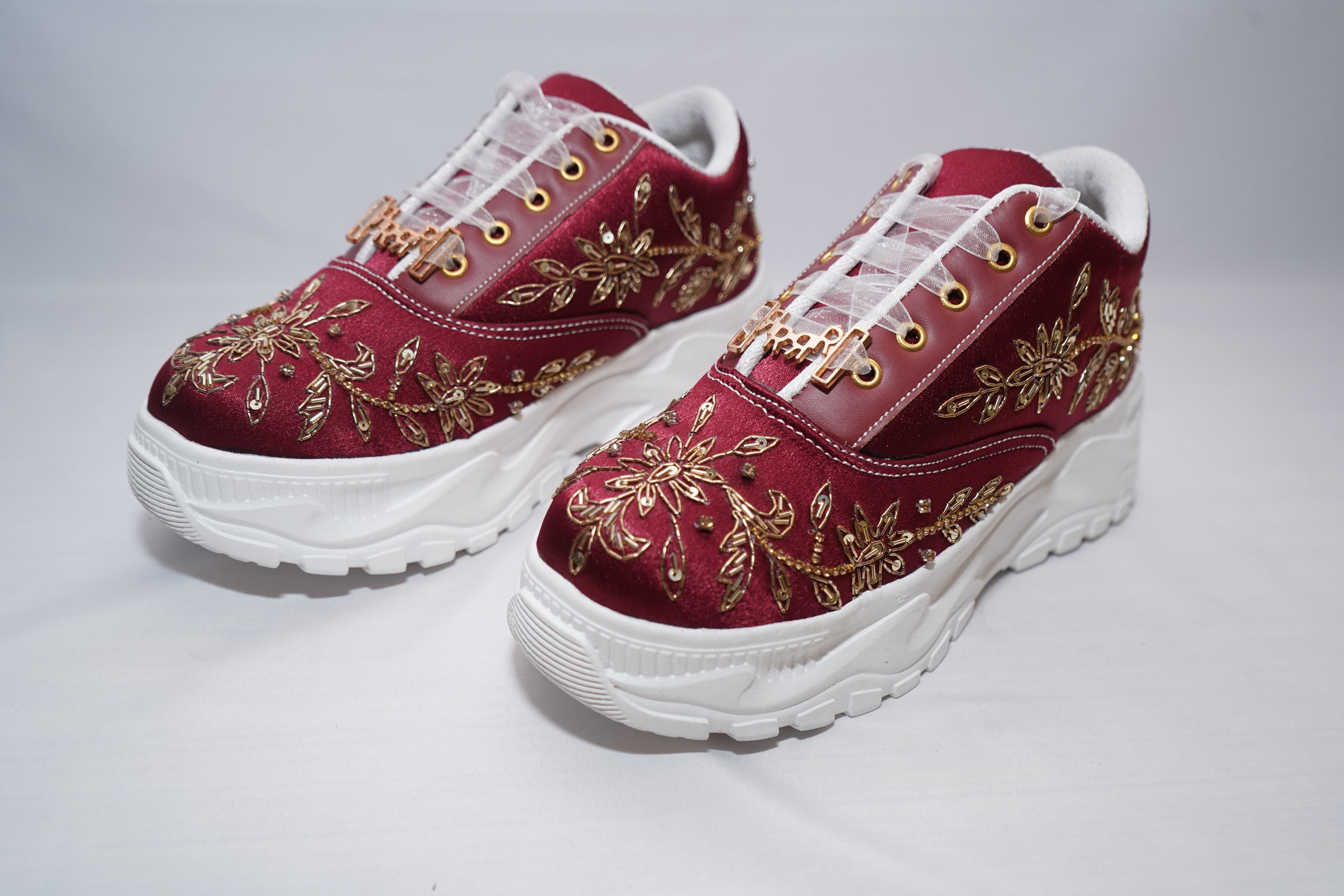 The Arabella Luxury Red Satin Embellished Trainer
