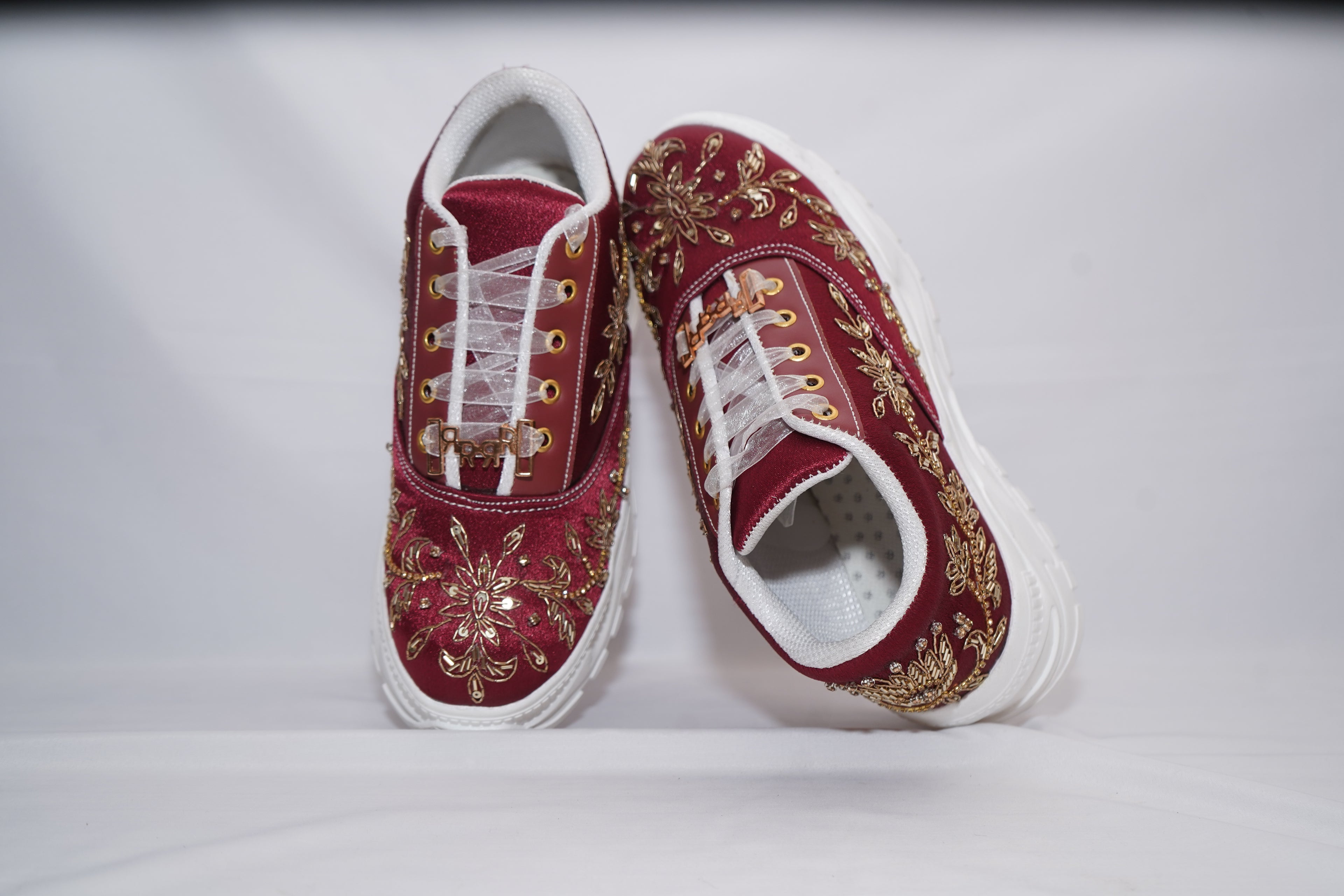 The Arabella Luxury Red Satin Embellished Trainer