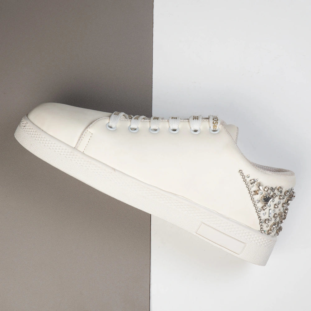 The Lexi White Luxury Embellished Trainer