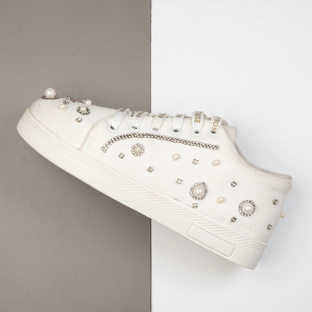 The Nova White Luxury Embellished Trainer
